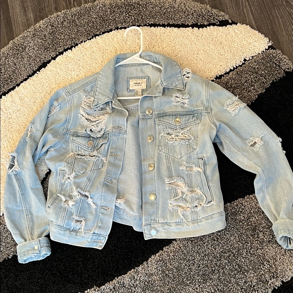 Distressed light jean jacket